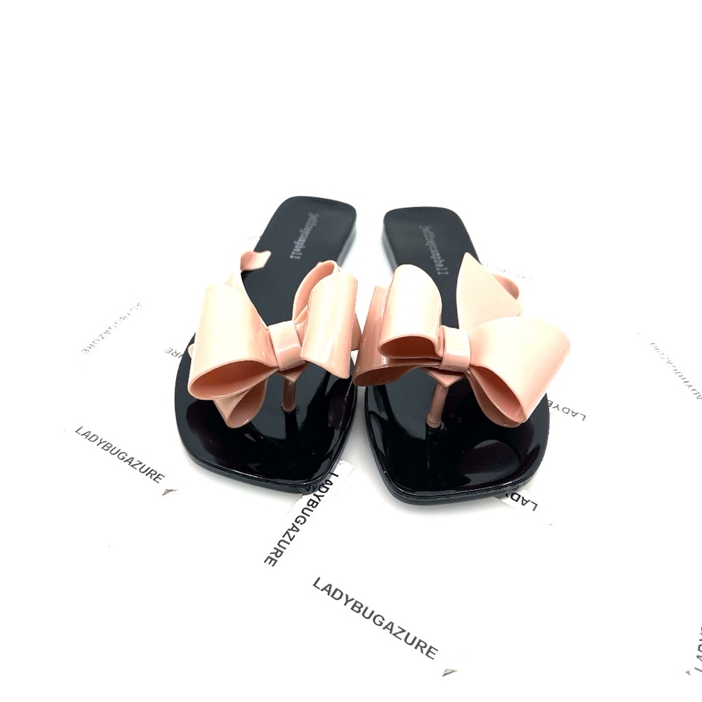 NWOB Jeffrey Campbell Black and Pink Bow Sandals Size 7 EUR 38